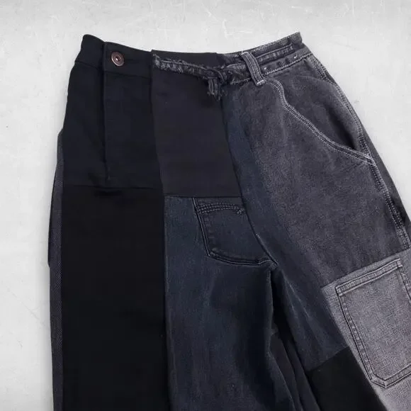 Heke Design Patchwork Jeans Wide Leg Upcycled Sustainable Women XS Black NZ Made - Picture 3 of 16